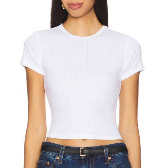Good American Tops - NWT Good American Pointelle Baby Tee White Ribbed Cropped Top M Short Sleeve